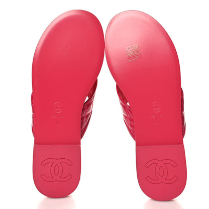 Chanel Patent Quilted CC Thong Sandals 40 Pink 6 of 10