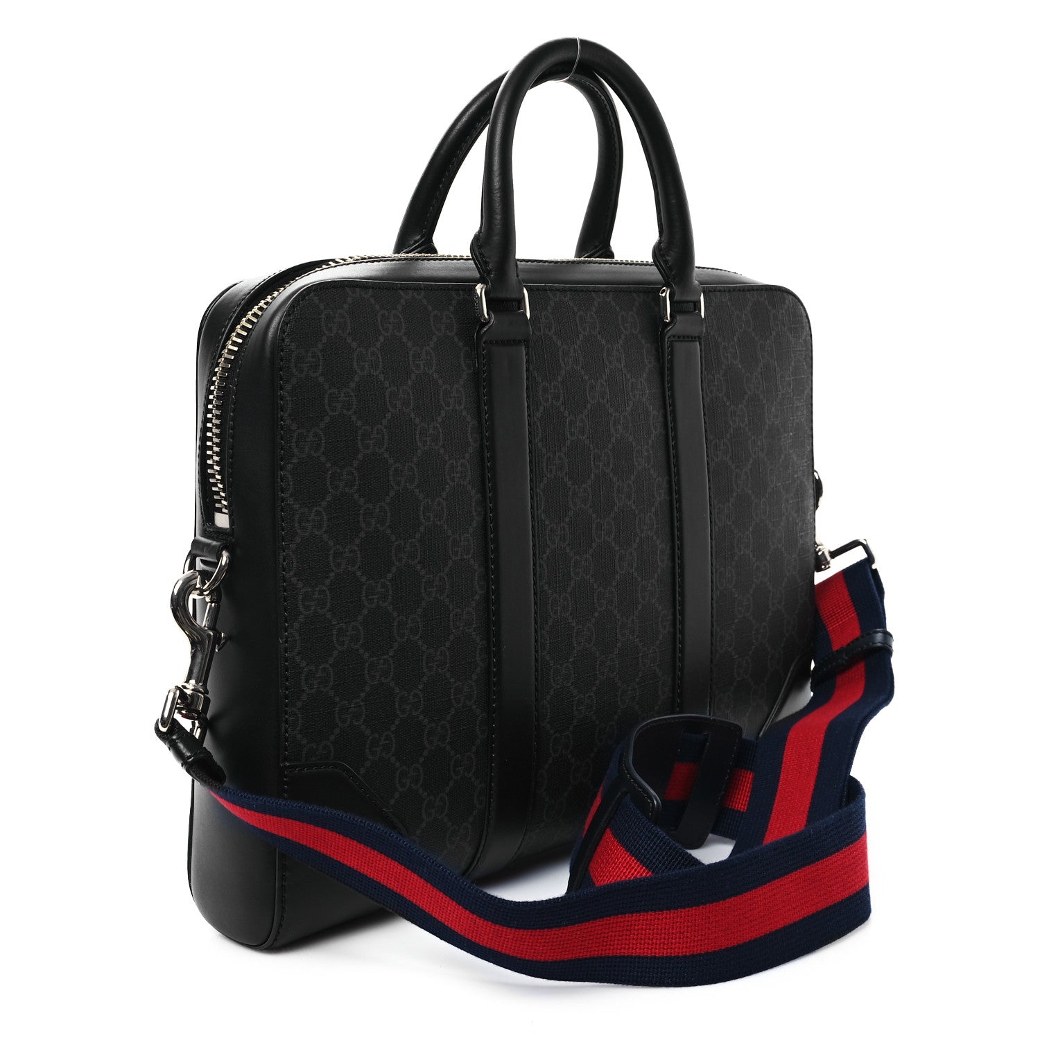Gucci GG Supreme Monogram Appia Calfskin Web Briefcase Black 3 of 10