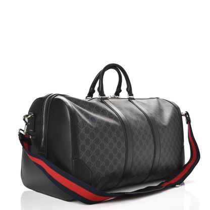 Gucci Soft GG Supreme Monogram Appia Calfskin Web Large Carry On Duffle Bag Black Grey 3 of 11