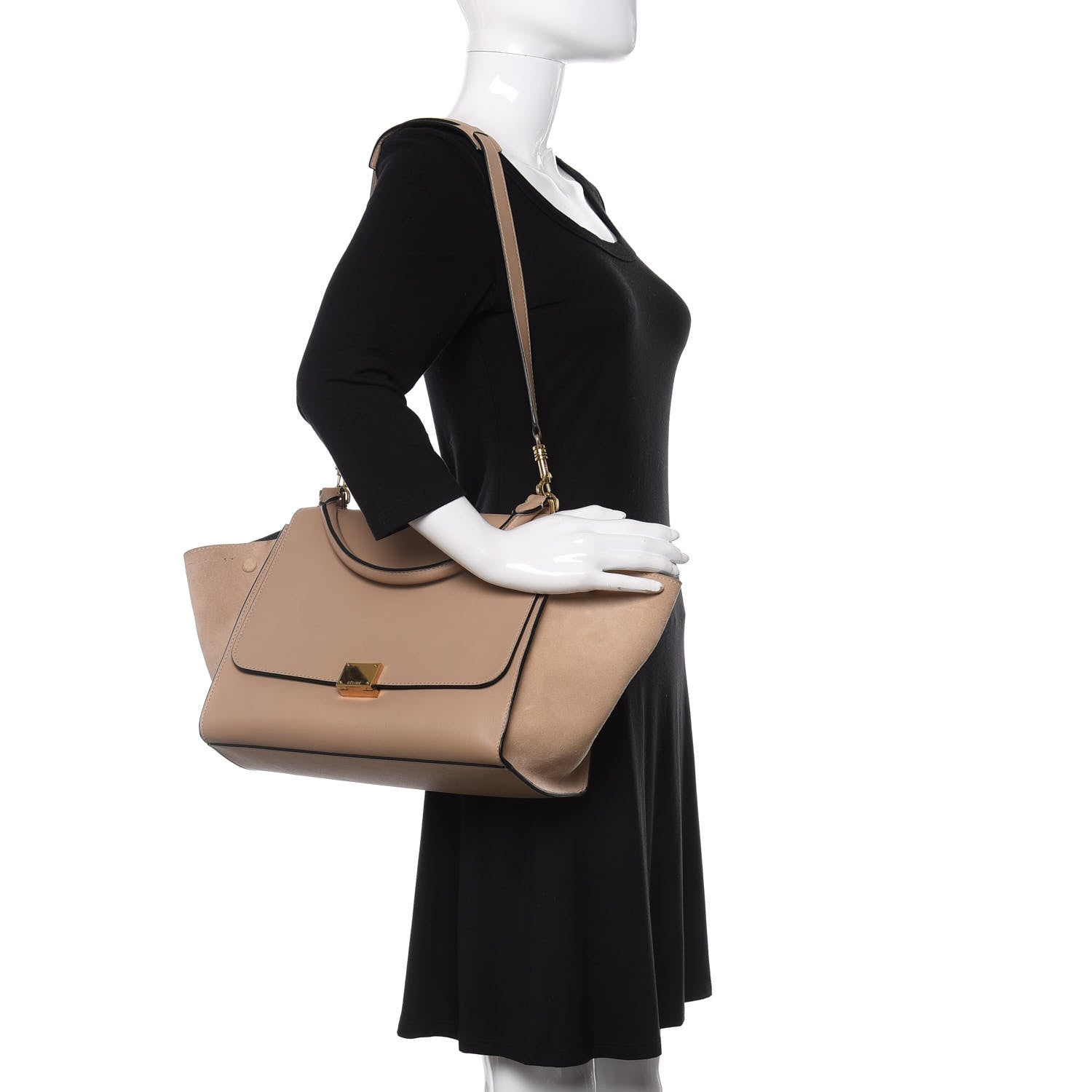 Celine Smooth Calfskin Suede Medium Trapeze Sahara 2 of 13