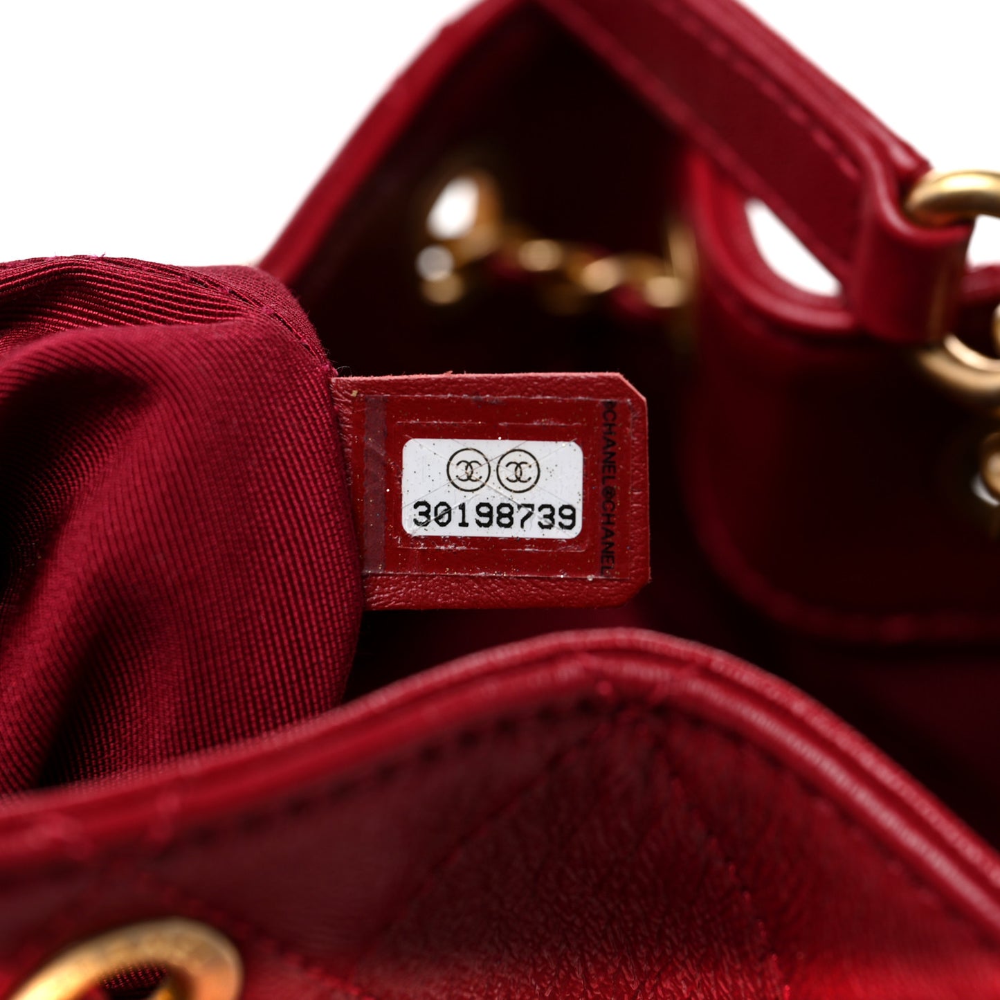CHANE Shiny Lambskin Quilted Fashion Therapy Bucket Drawstring Bag Red