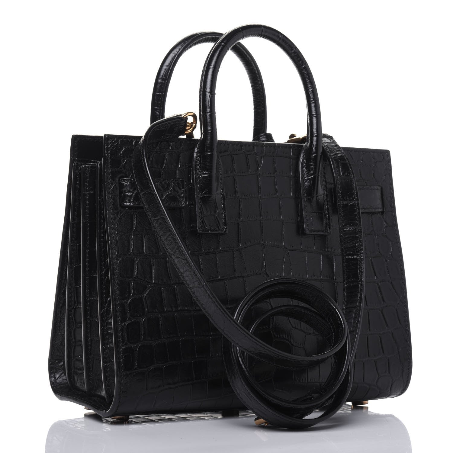 Saint Laurent Calfskin Crocodile Embossed Nano Sac De Jour Black 4 of 15