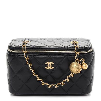 Chanel Lambskin Quilted Pearl Crush Small Vanity Case With Chain Black 1 of 9