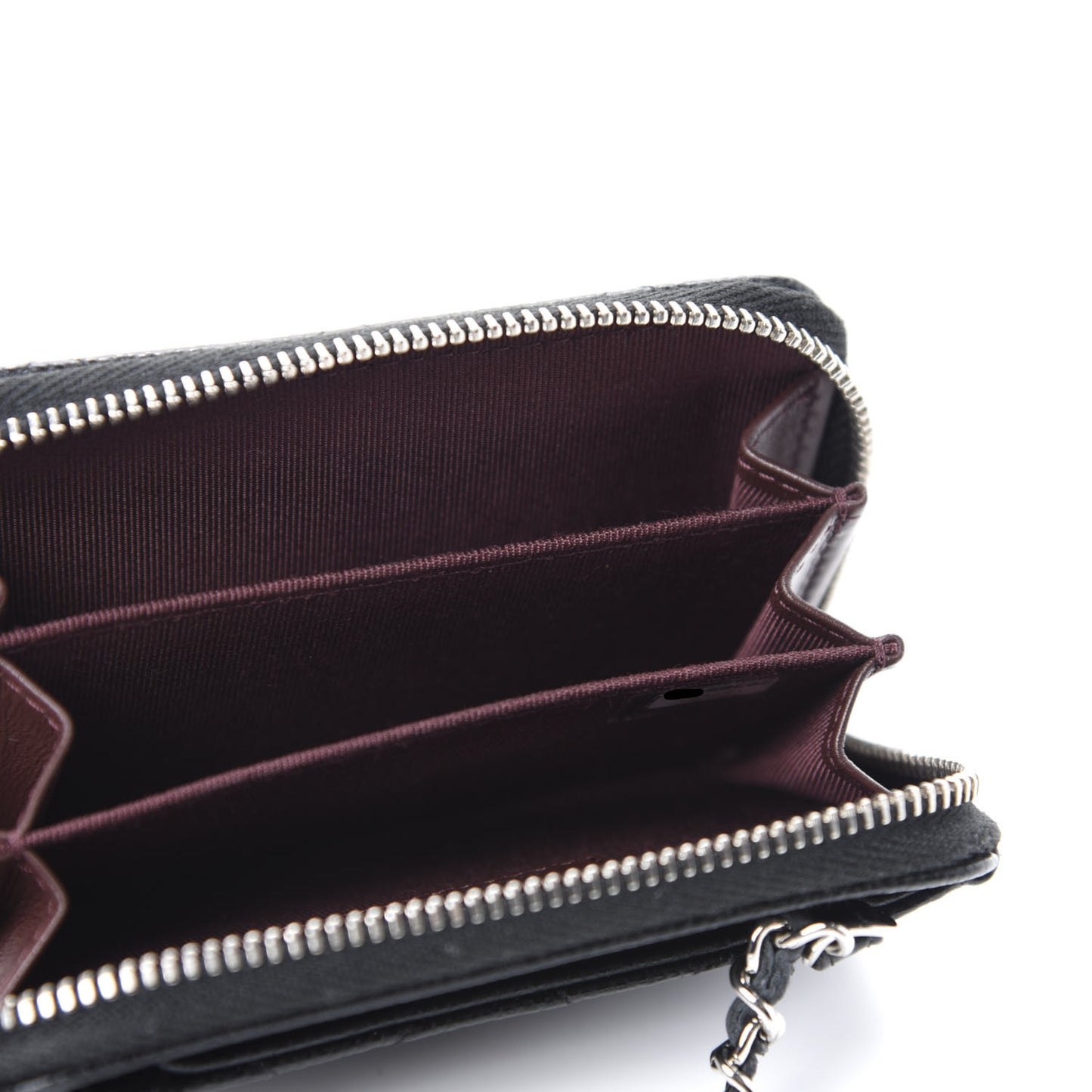Caviar Quilted Zip Around Coin Purse Wallet On Chain Black