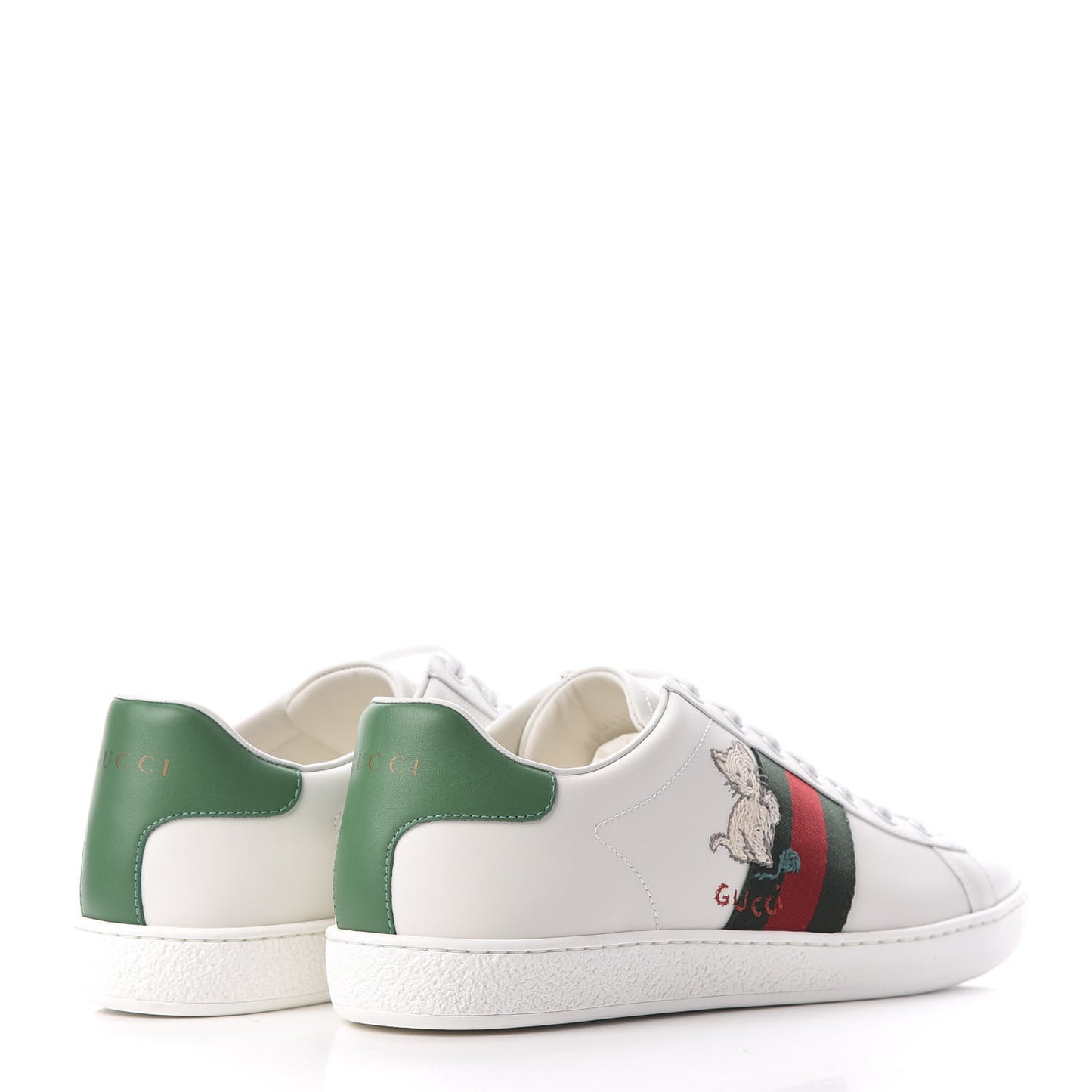 Calfskin Web Pig Kitten Embroidered Womens Ace Sneakers 39 White