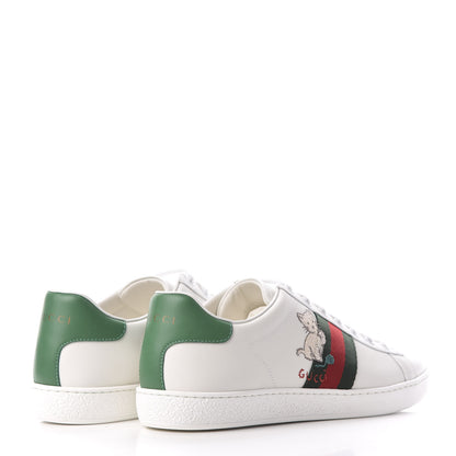 Gucci Calfskin Web Pig Kitten Embroidered Womens Ace Sneakers 39 White 4 of 8