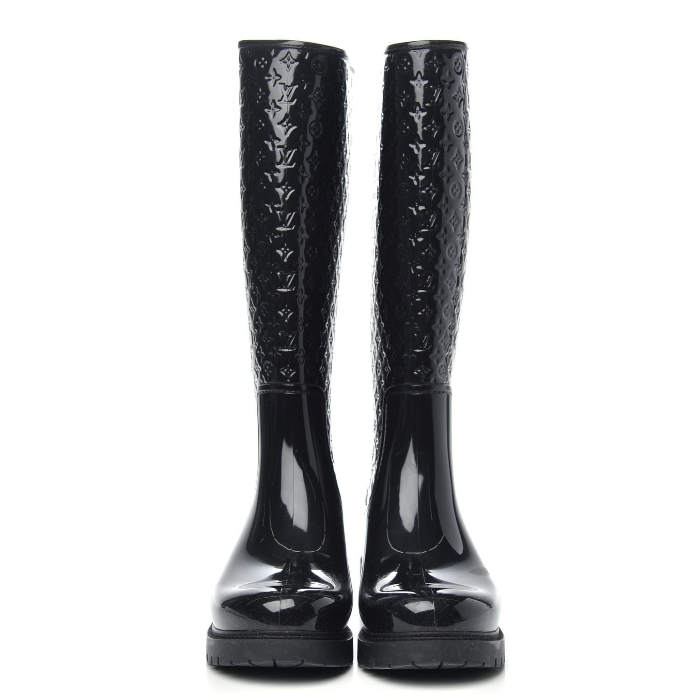 Rubber Embossed Monogram Splash Rain Boots 37 Black