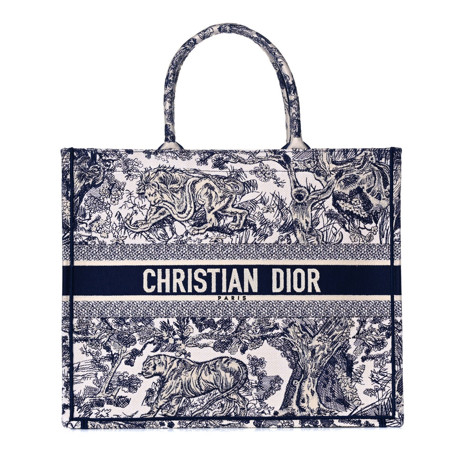 Christian Dior Canvas Embroidered Large Dioriviera Toile De Jouy Book Tote Blue 1 of 13