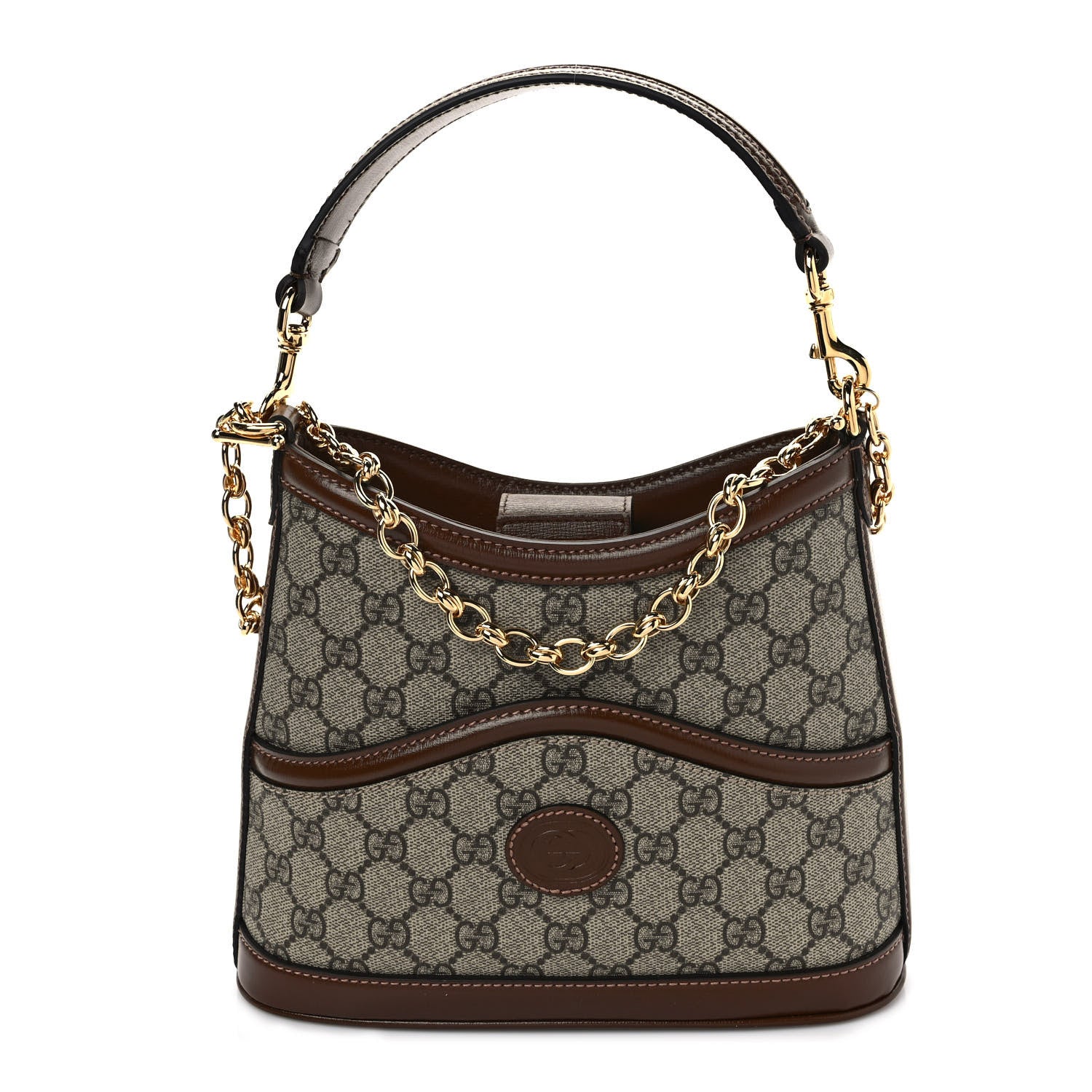 Gucci GG Supreme Monogram Azalea Calfskin Retro Interlocking G Chain Shoulder Bag Beige Ebony Brown Sugar 1 of 9