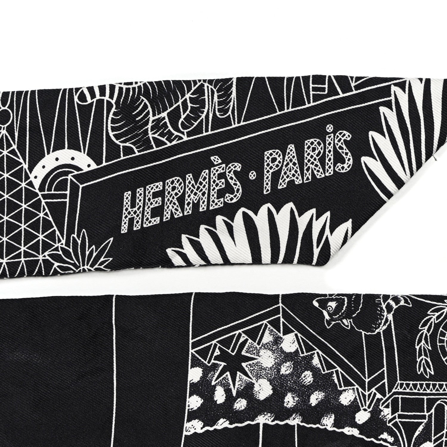 Hermes Silk Animapolis Twilly Black White 3 of 5