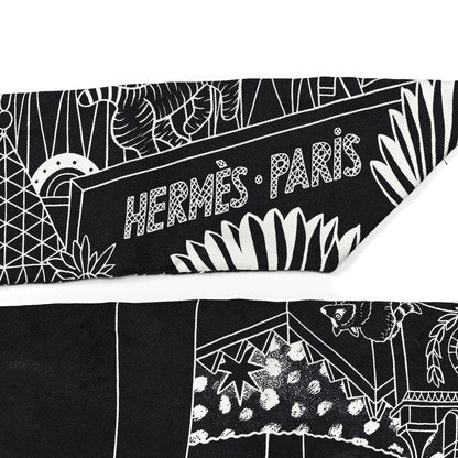 Hermes Silk Animapolis Twilly Black White 3 of 5