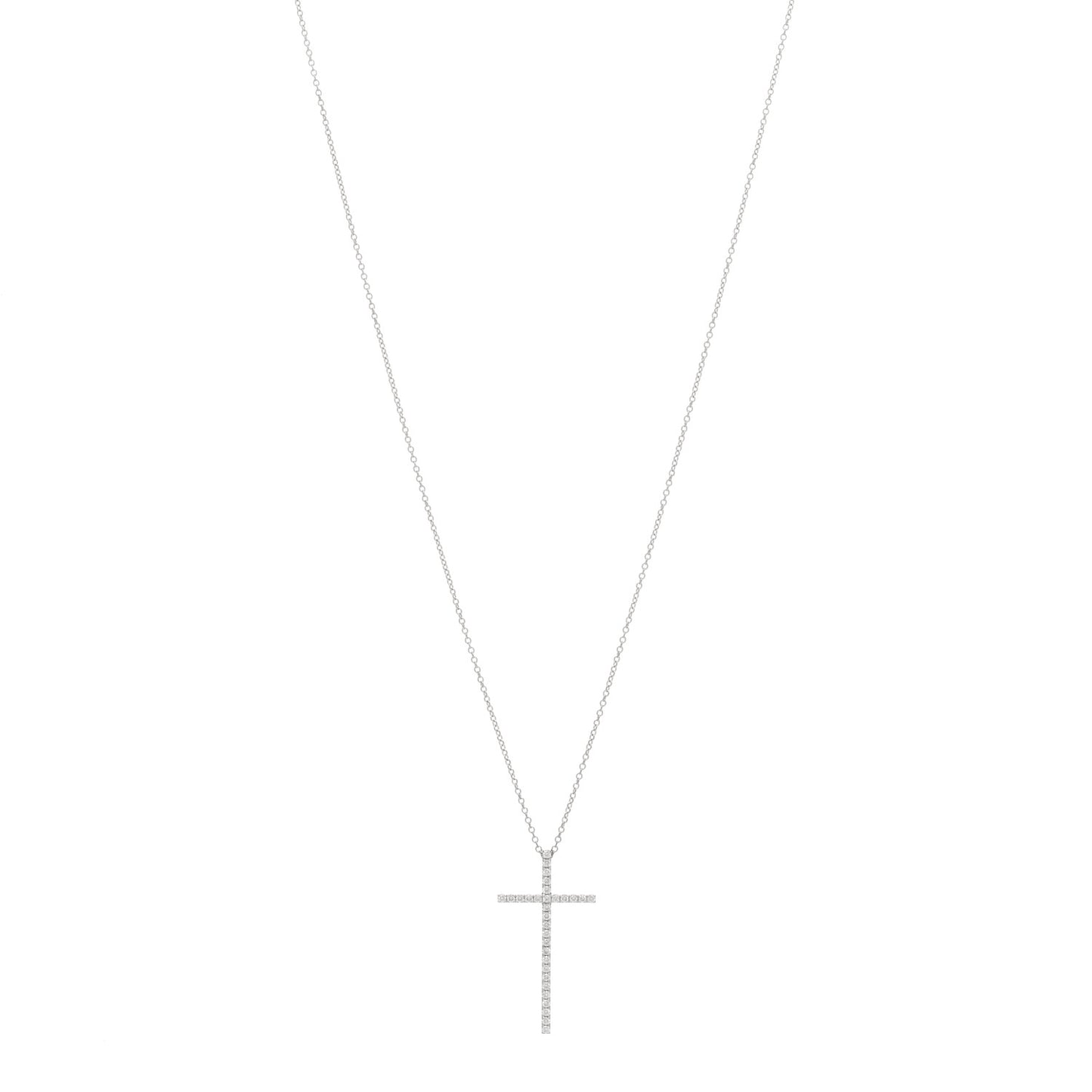 18K White Gold Diamond Metro Cross Pendant Necklace