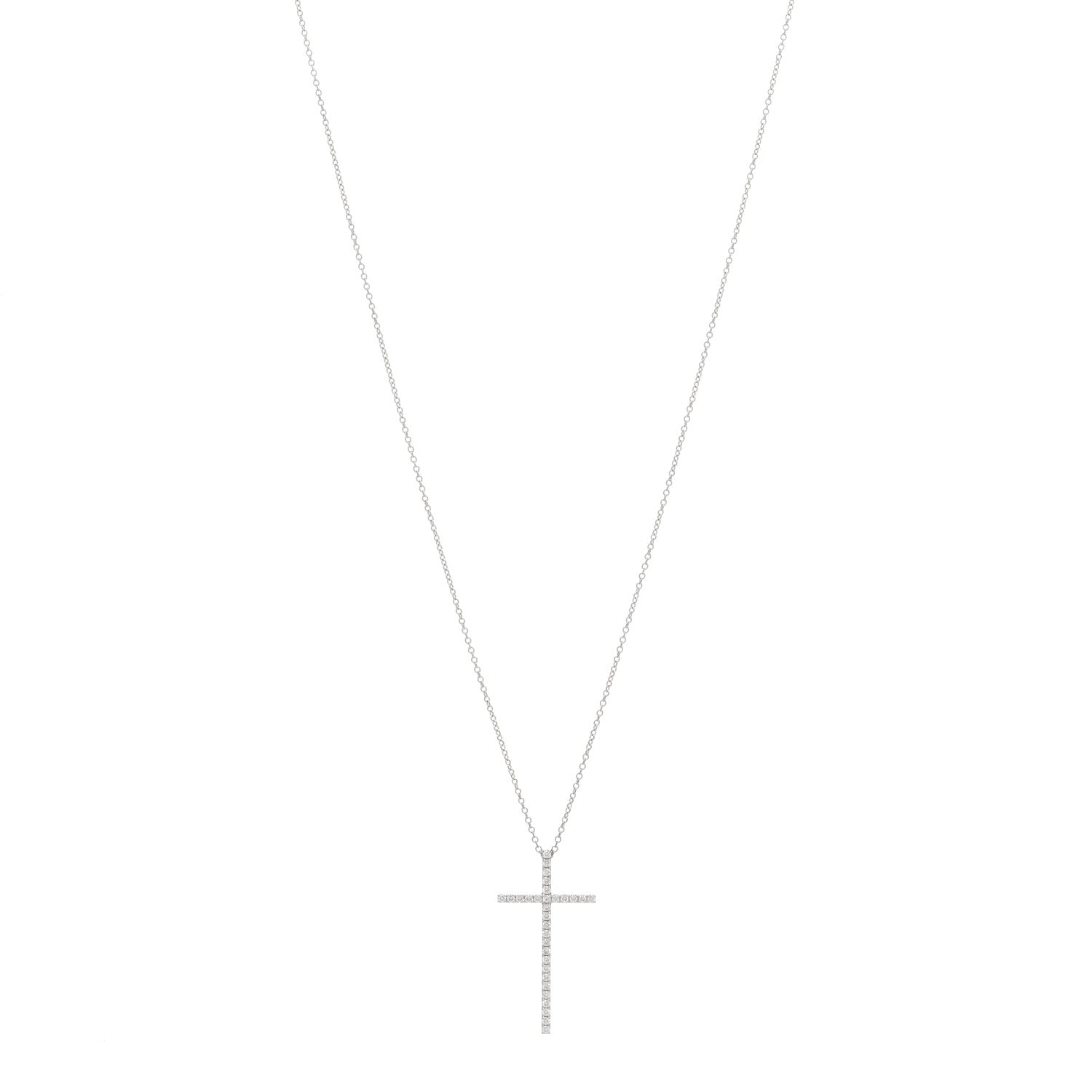 Tiffany 18K White Gold Diamond Metro Cross Pendant Necklace 1 of 3