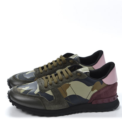 Valentino Garavani Nappa Suede Camouflage Mens Rockrunner Sneakers 42 Marine Army Green Cerise 4 of 13