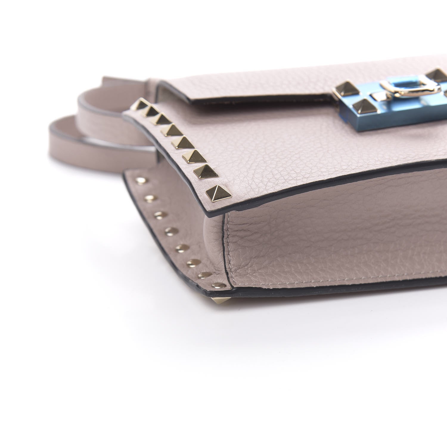 Valentino Garavani Pebbled Calfskin Small Rockstud Overlay Flap Shoulder Bag Poudre 7 of 9