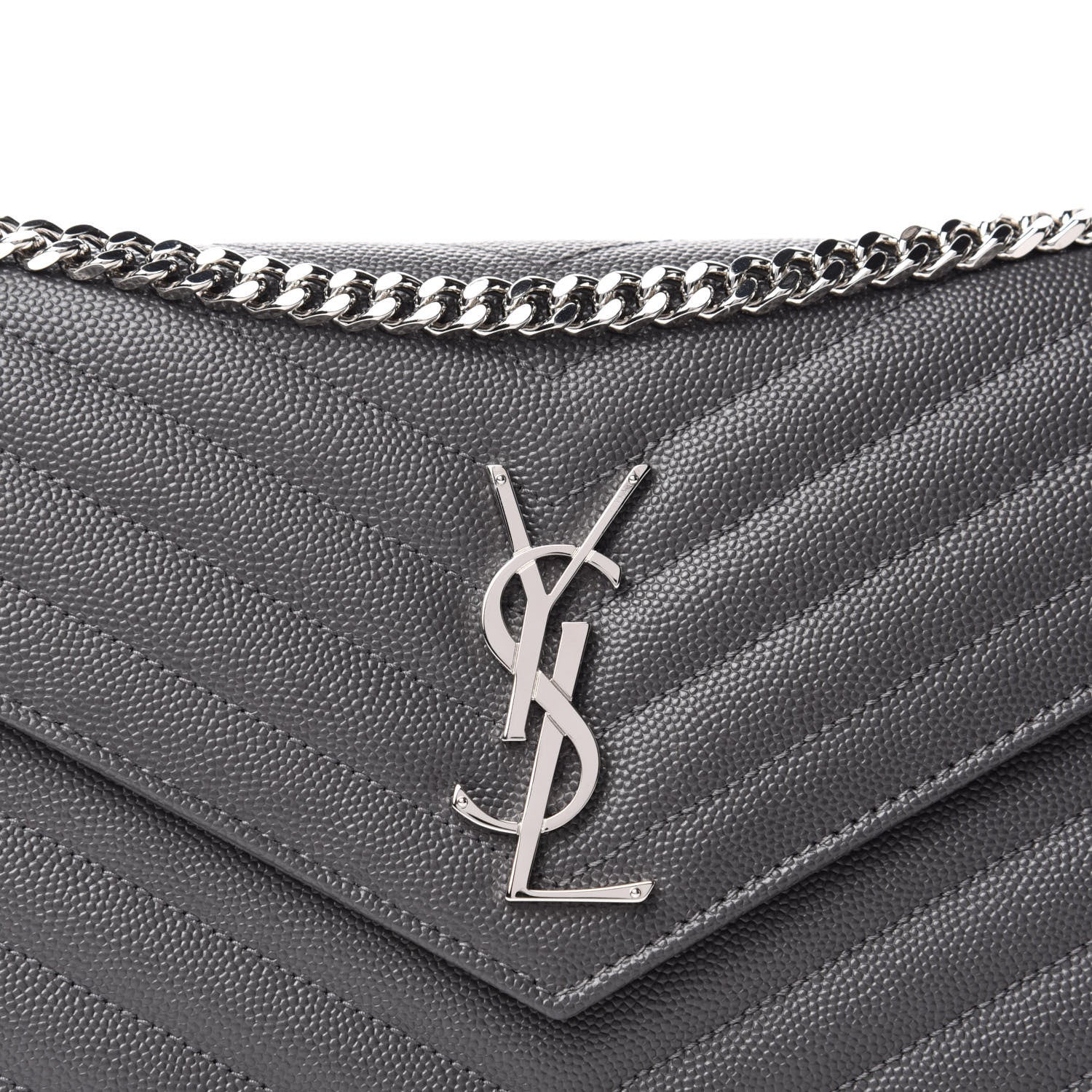 Saint Laurent Grain De Poudre Matelasse Chevron Monogram Chain Wallet Storm 10 of 10