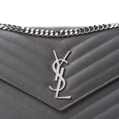 Saint Laurent Grain De Poudre Matelasse Chevron Monogram Chain Wallet Storm 10 of 10