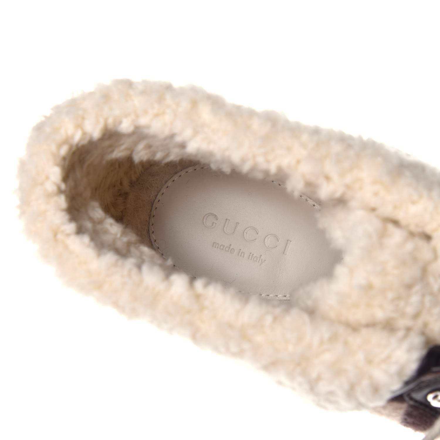 Gucci Wool Faux Shearling G Rhombus Womens Victor Ankle Boots 39 Beige Cocoa 6 of 7