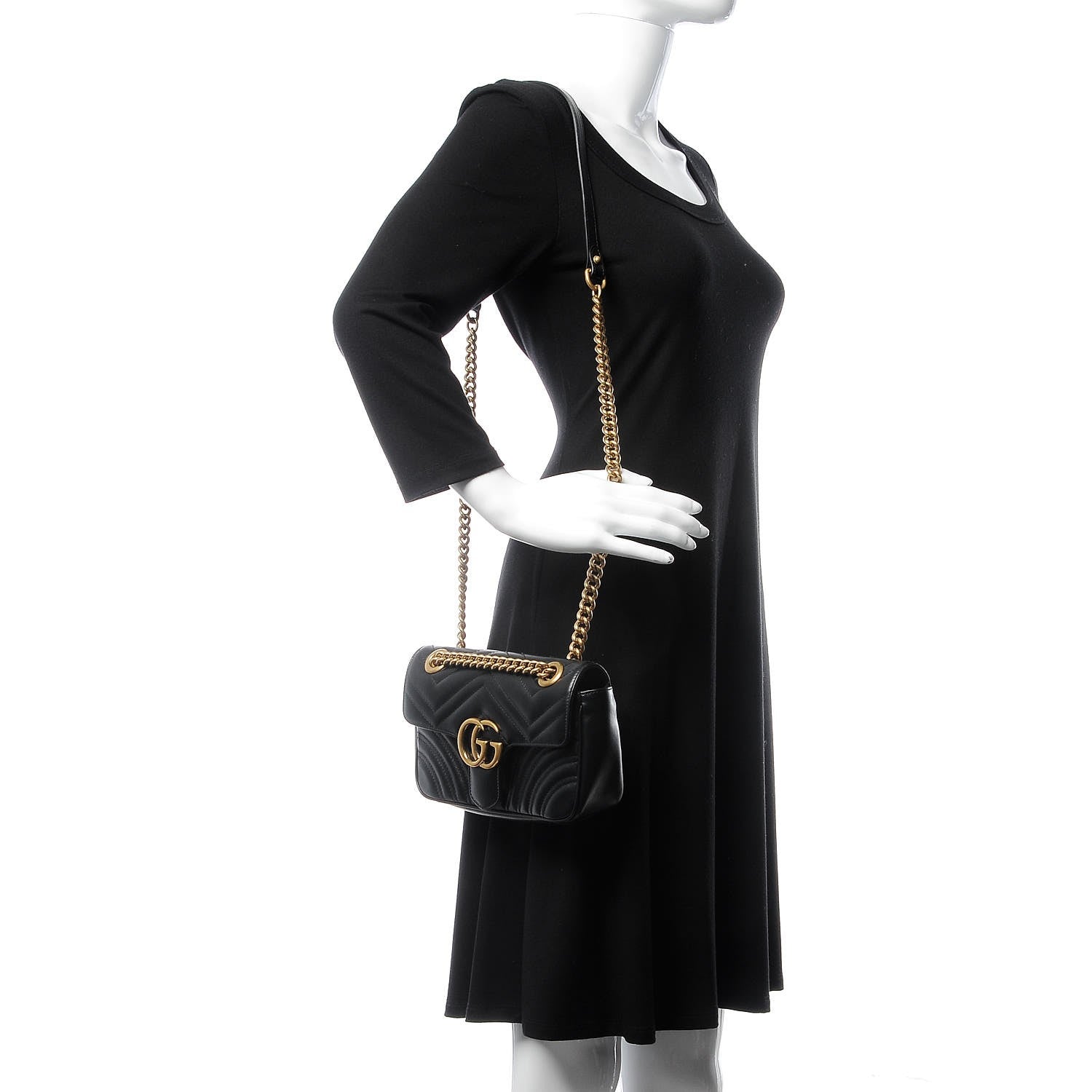 Gucci Calfskin Matelasse Mini GG Marmont Shoulder Bag Black 2 of 7