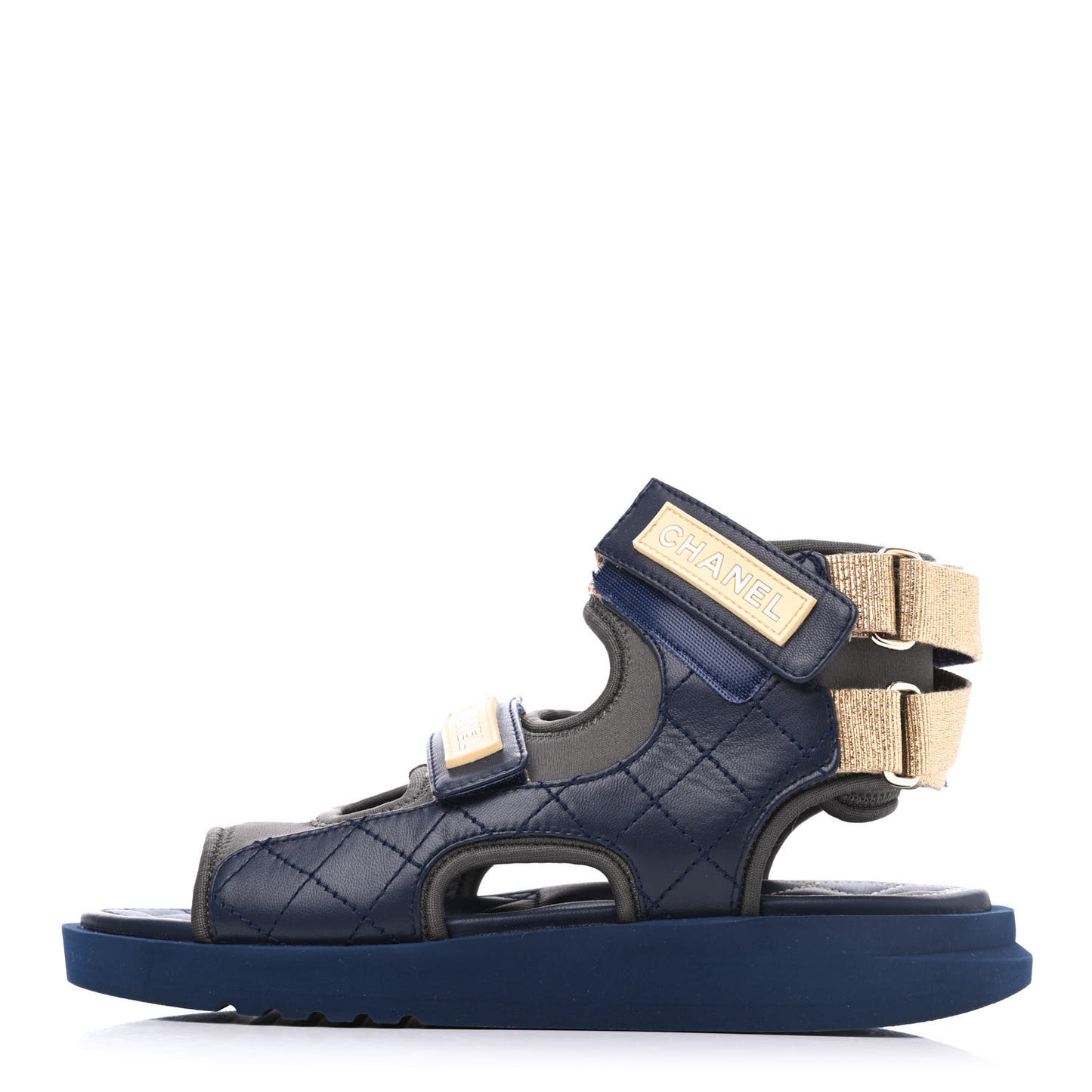 Goatskin Fabric Gladiator Sandals 36 Navy Blue Light Grey Yellow