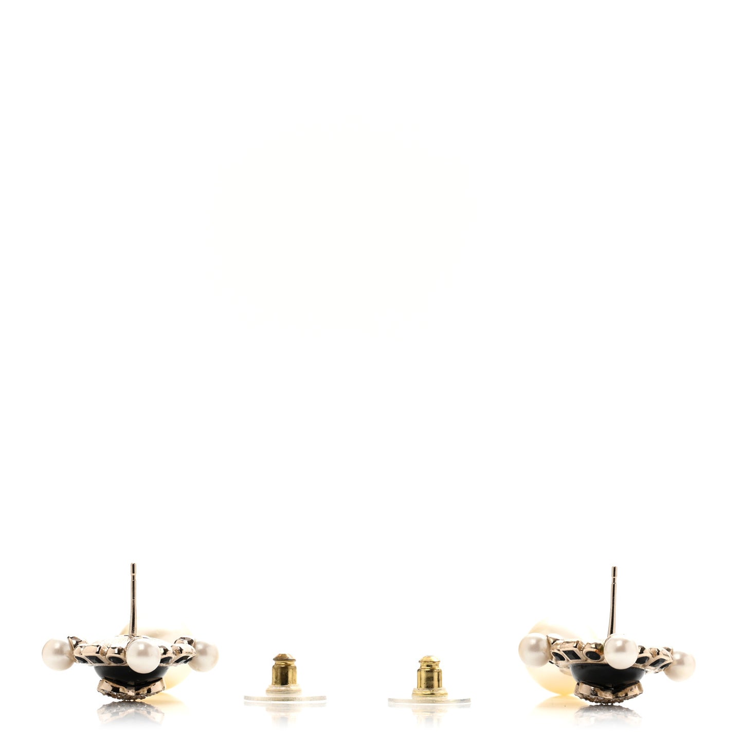 Resin Crystal Pearl CC Drop Earrings Gold Black