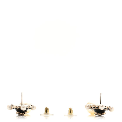 Chanel Resin Crystal Pearl CC Drop Earrings Gold Black 3 of 5