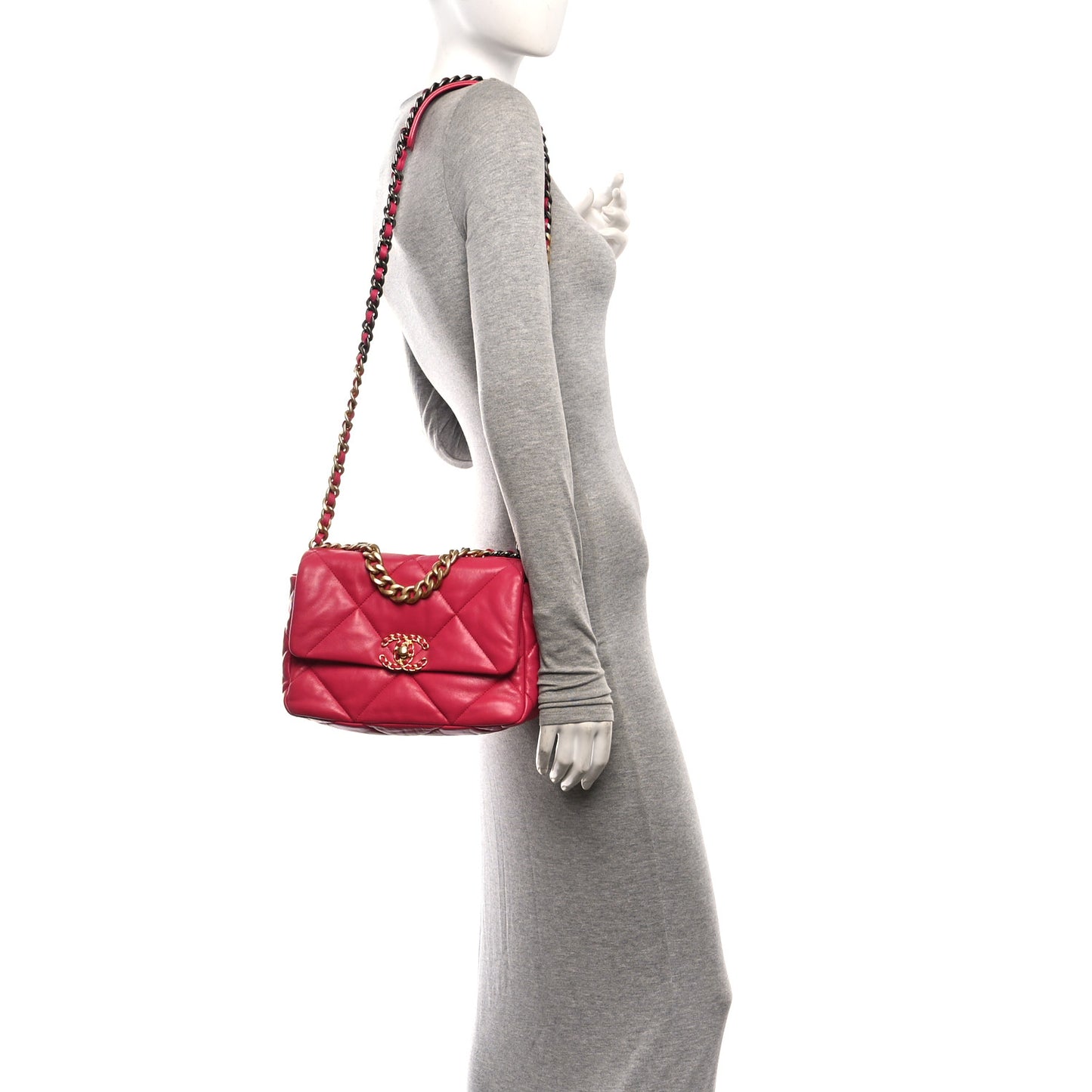 Lambskin Quilted Medium Chanel 19 Flap Dark Pink