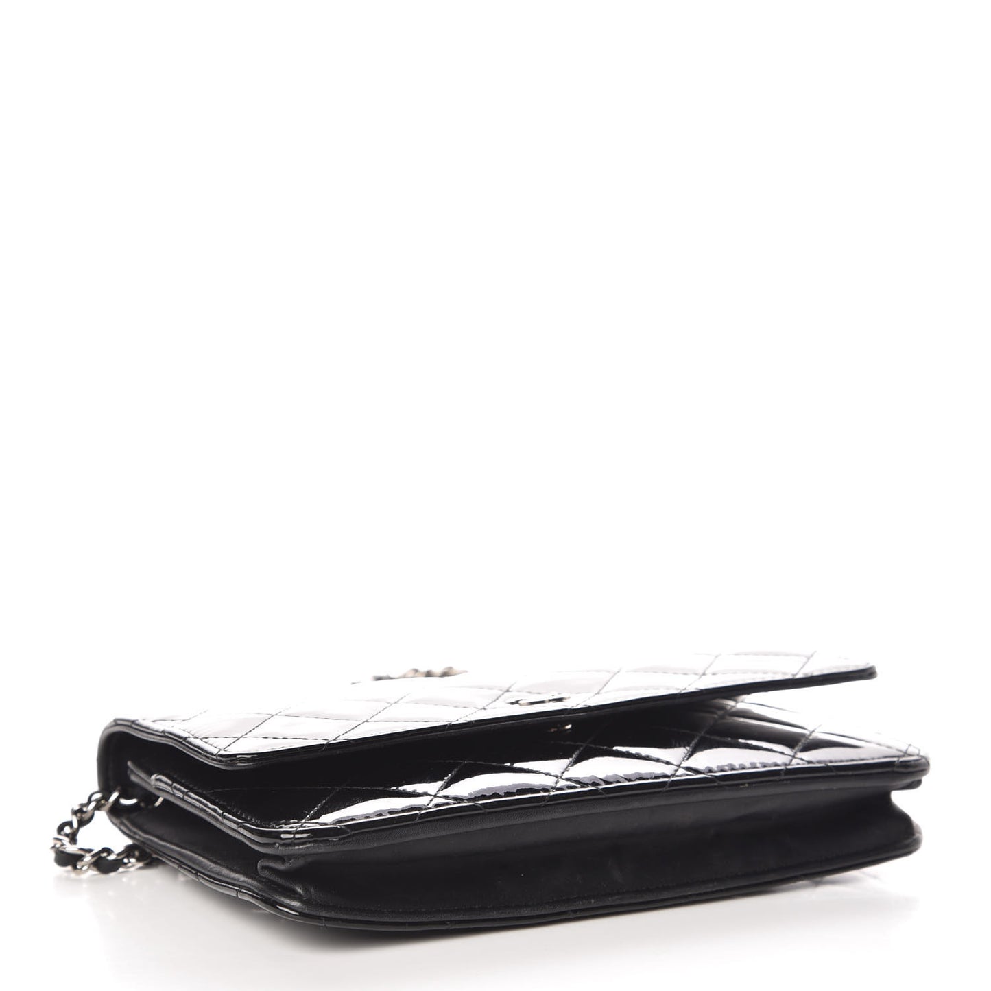 Patent Quilted Wallet On Chain WOC Black