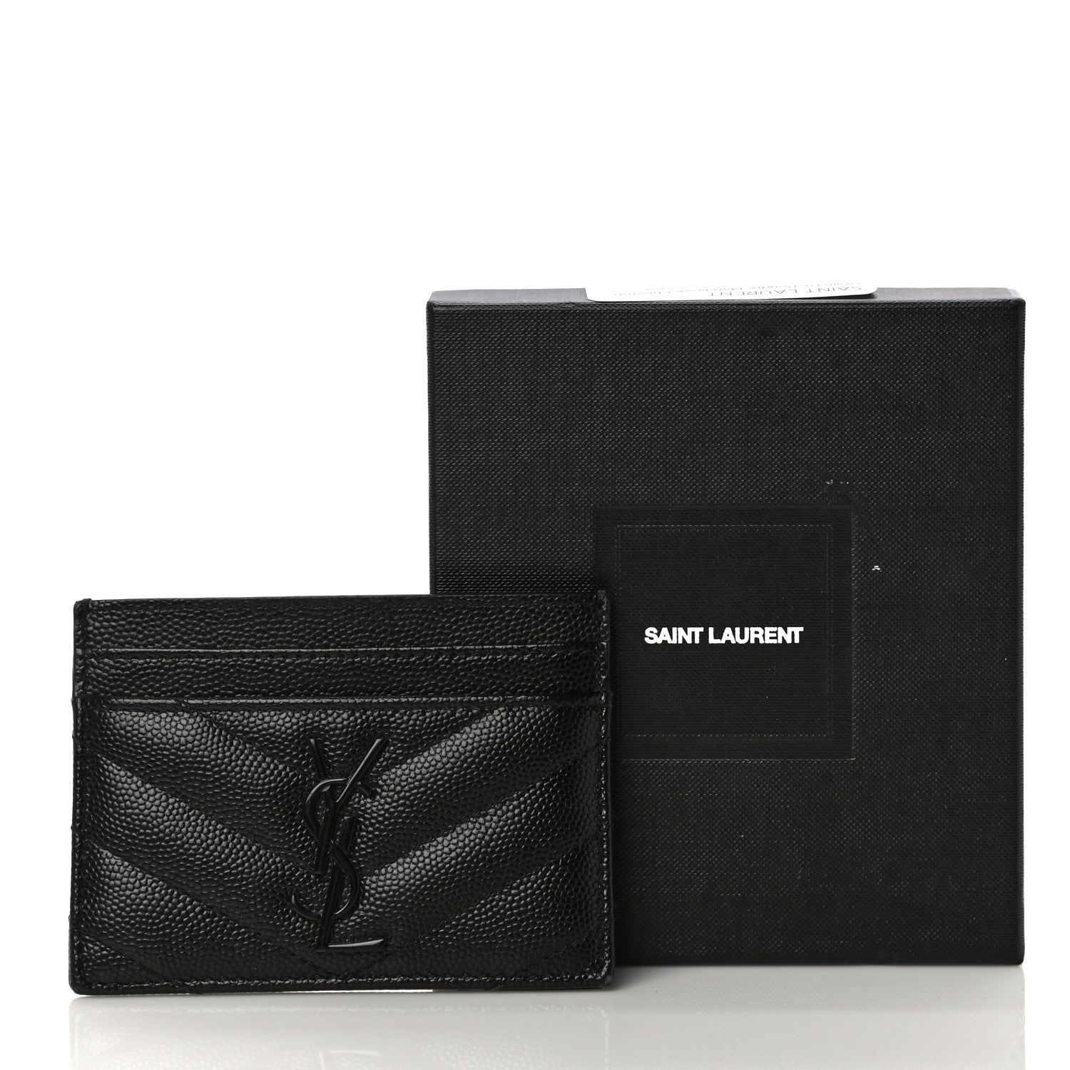Saint Laurent Grain De Poudre Matelasse Chevron Monogram Credit Card Case Black 11 of 11