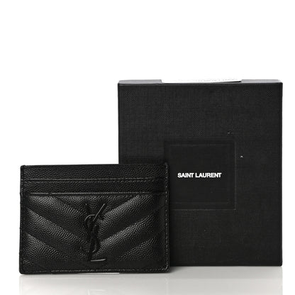 Saint Laurent Grain De Poudre Matelasse Chevron Monogram Credit Card Case Black 11 of 11