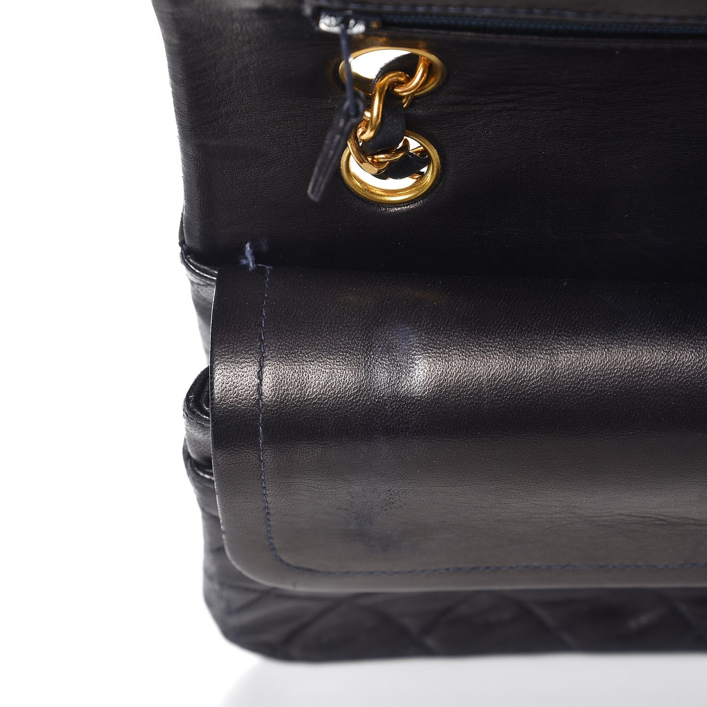 Lambskin Quilted Medium Double Flap Navy