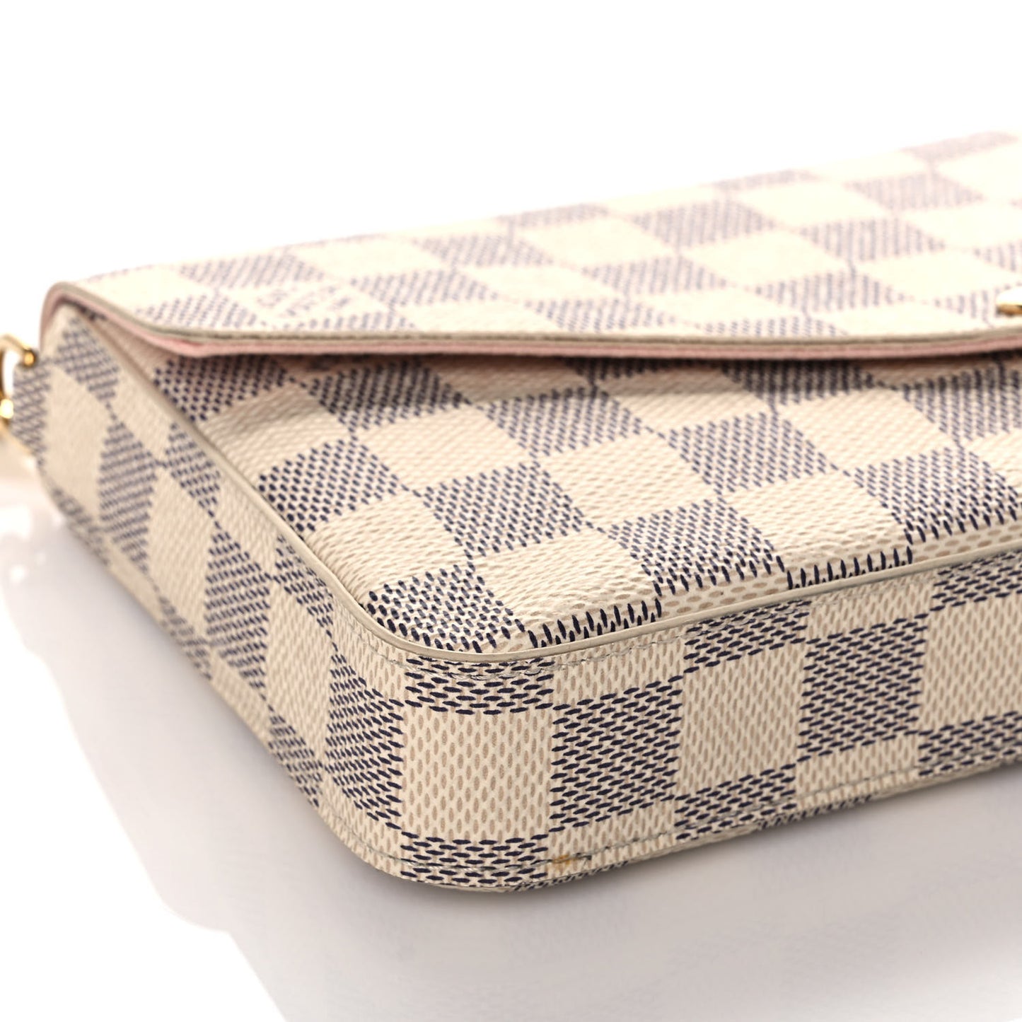Damier Azur Pochette Felicie Chain Wallet Rose Ballerine