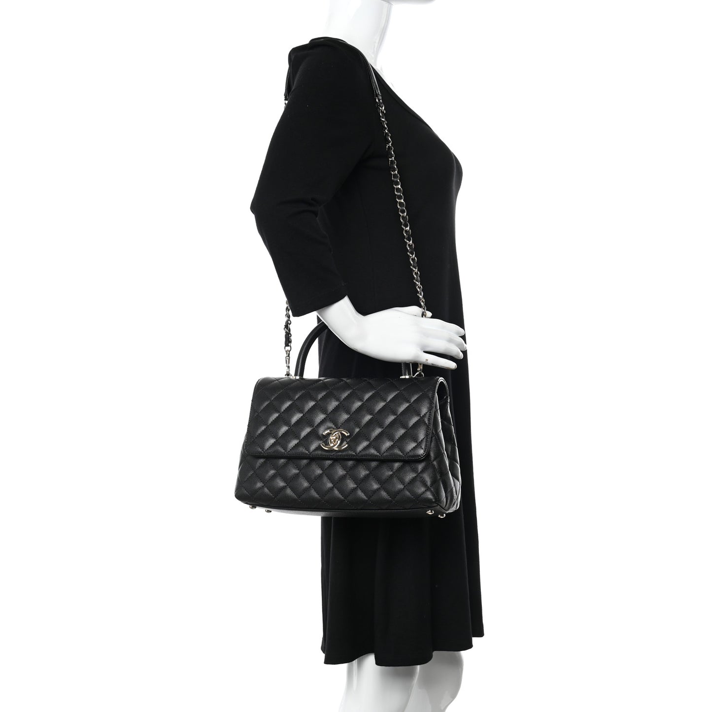 Caviar Quilted Small Coco Handle Flap Black