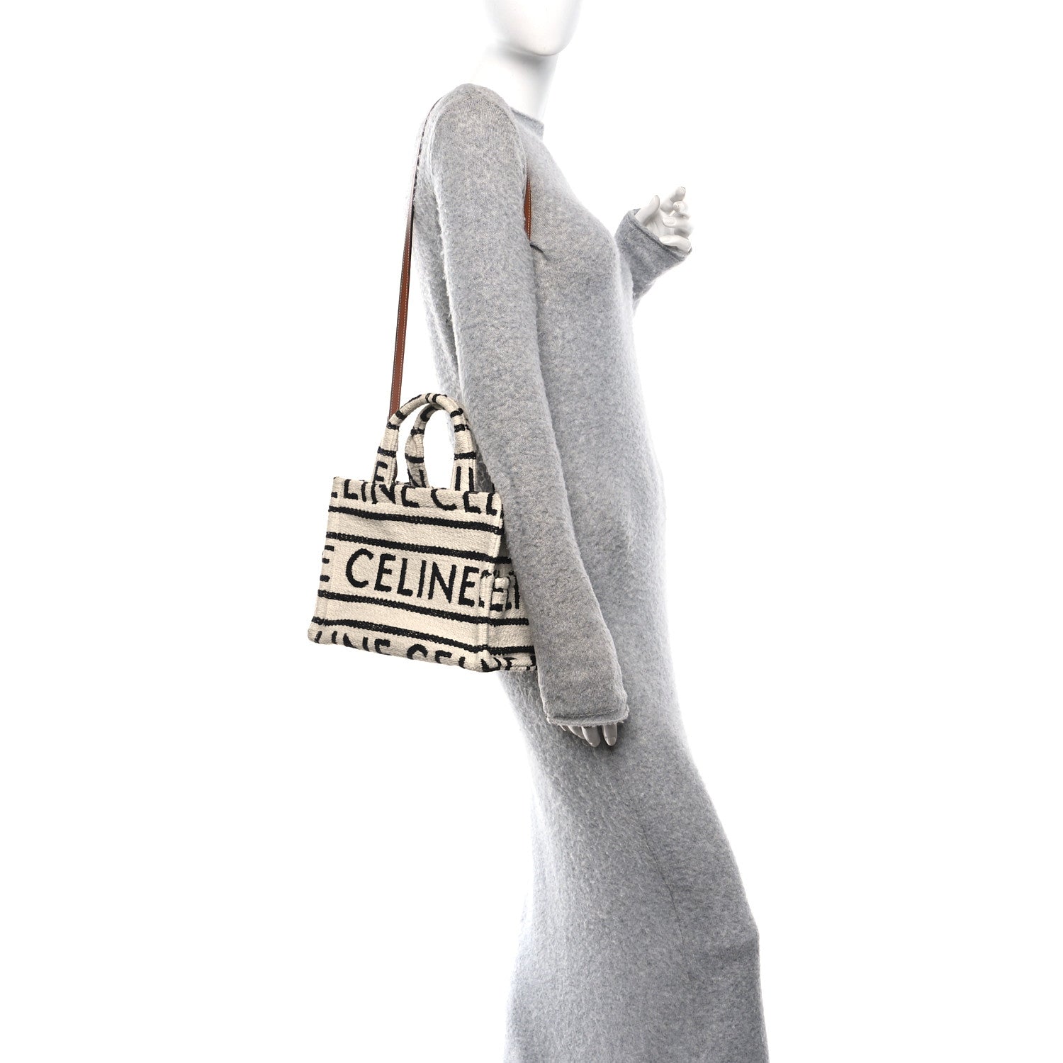 Celine Canvas Small All Over Cabas Thais White Black 2 of 10