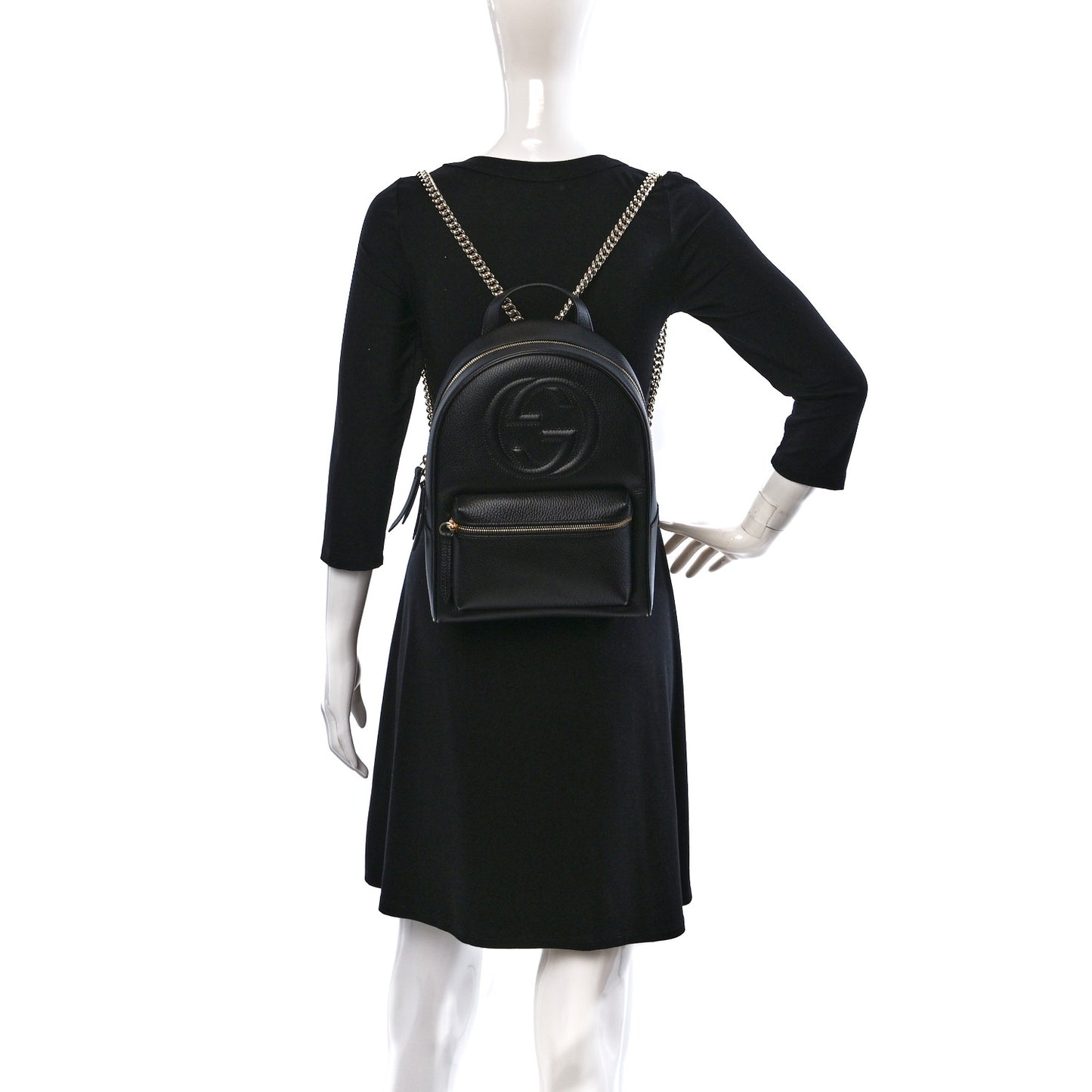 Pebbled Calfskin Soho Chain Backpack Black