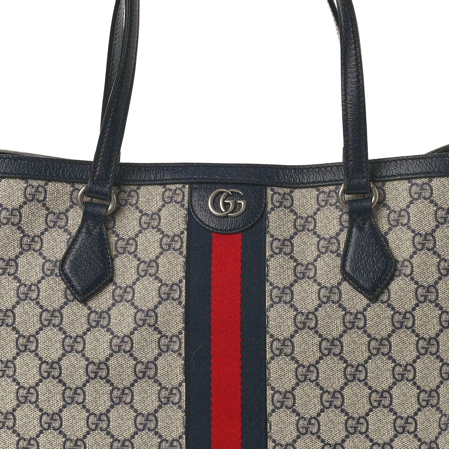 Gucci GG Supreme Monogram Textured Calfskin Web Medium Ophidia Shopping Tote Beige Blue 8 of 10