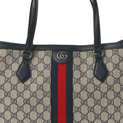 Gucci GG Supreme Monogram Textured Calfskin Web Medium Ophidia Shopping Tote Beige Blue 8 of 10