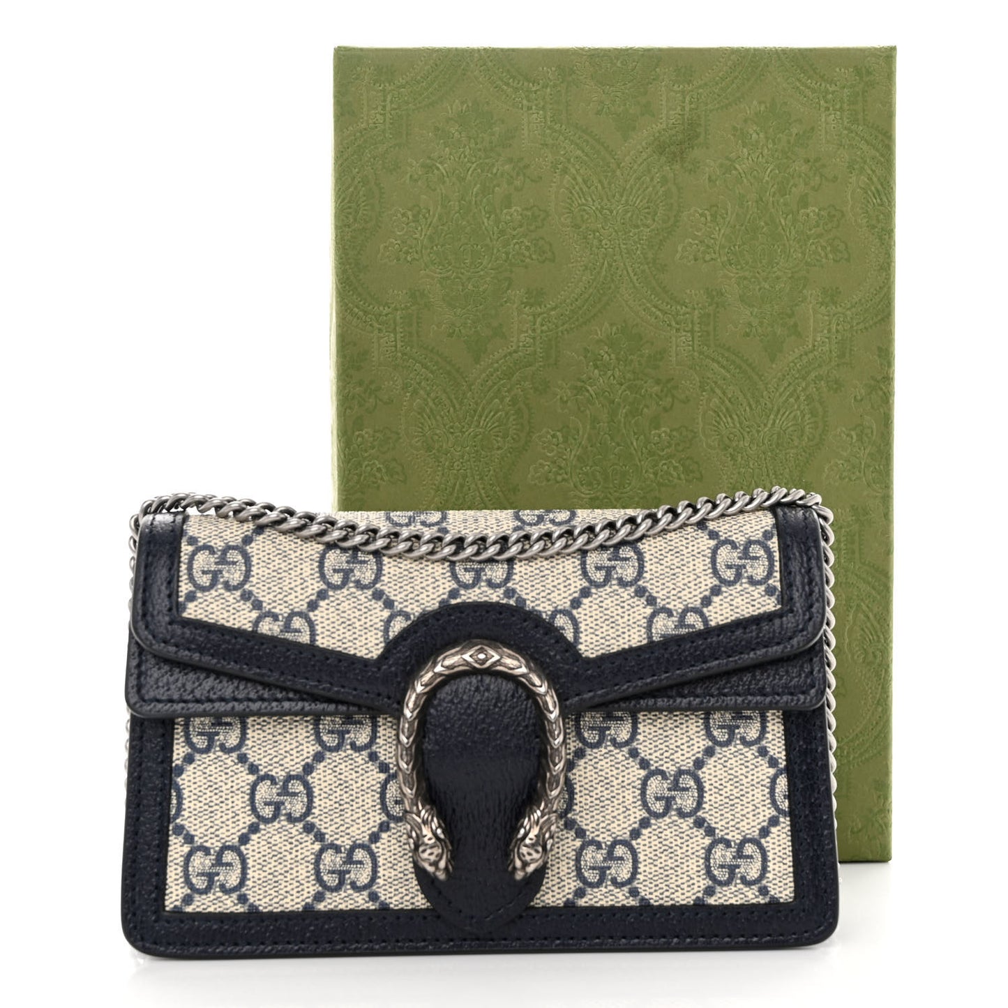 GG Supreme Monogram Textured Dollar Calfskin Super Mini Dionysus Shoulder Bag Beige Blue