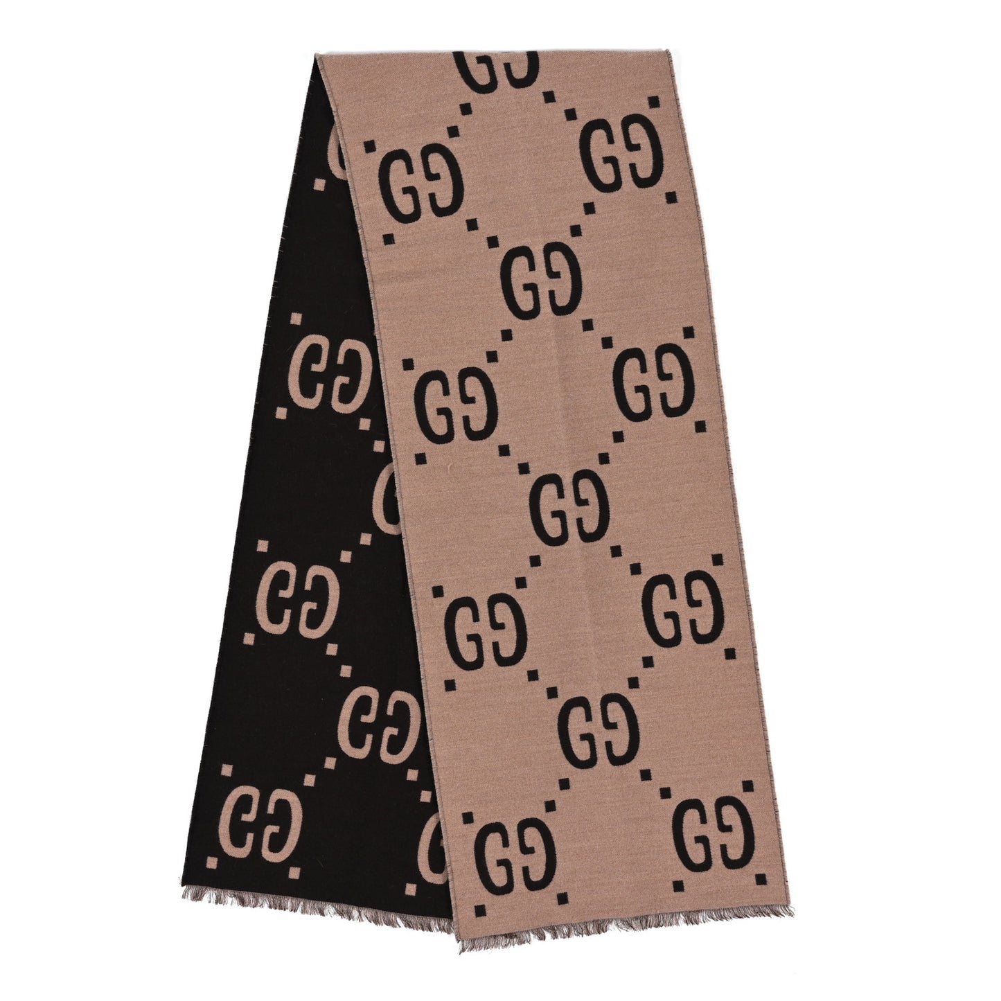 Wool Silk Monogram Jumbo GG Freedom Scarf Dark Brown Beige