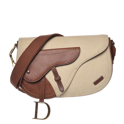 Christian Dior Calfskin Canvas Double Saddle Bag Beige 1 of 11