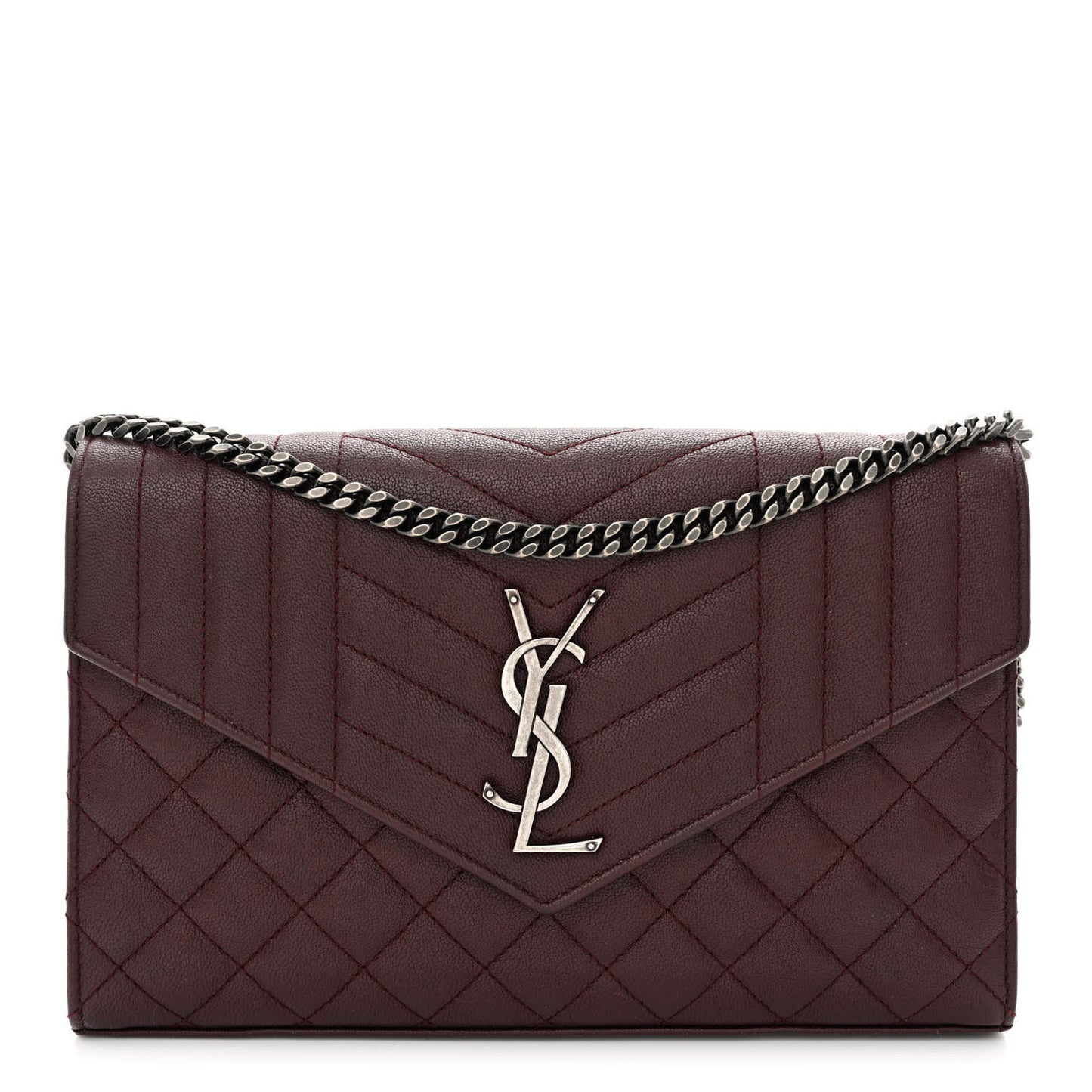 Sheepskin Tri-Quilt Monogram Envelope Chain Wallet Burgundy