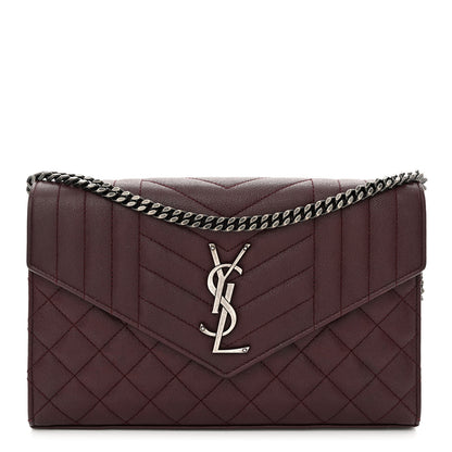 Saint Laurent Sheepskin Tri-Quilt Monogram Envelope Chain Wallet Burgundy 1 of 12