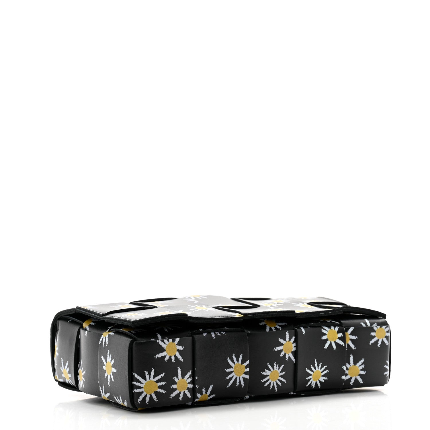 Bottega Veneta Calfskin Maxi Intreccio Daisy Print Small Cassette Crossbody Bag Black White Yellow 4 of 12