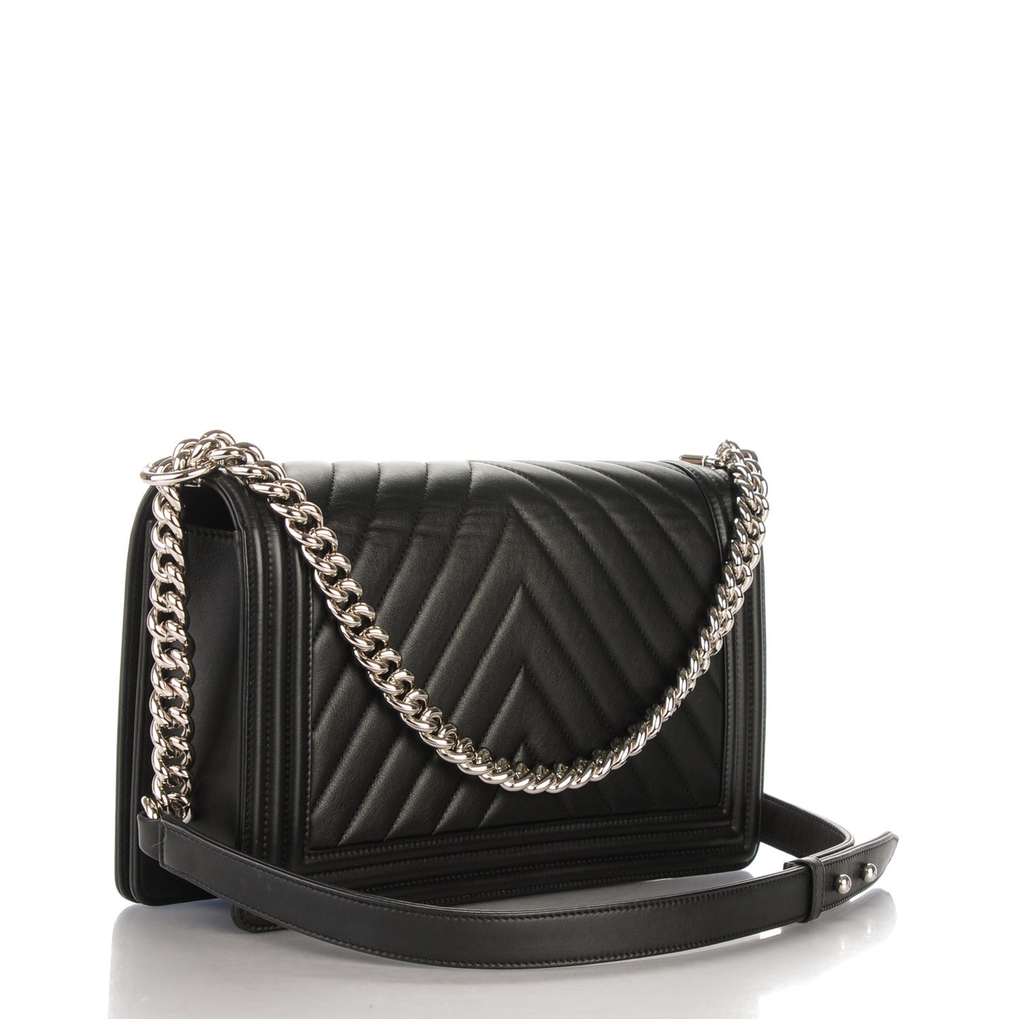 Calfskin Chevron Quilted New Medium Boy Flap Black