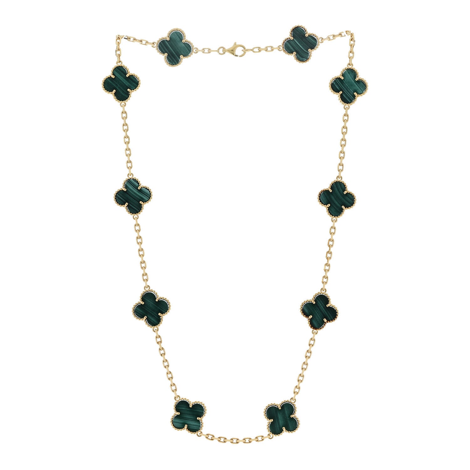 Van Cleef & Arpels 18K Yellow Gold Malachite 10 Motifs Vintage Alhambra Necklace 3 of 8