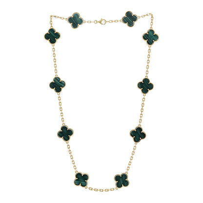 Van Cleef & Arpels 18K Yellow Gold Malachite 10 Motifs Vintage Alhambra Necklace 3 of 8