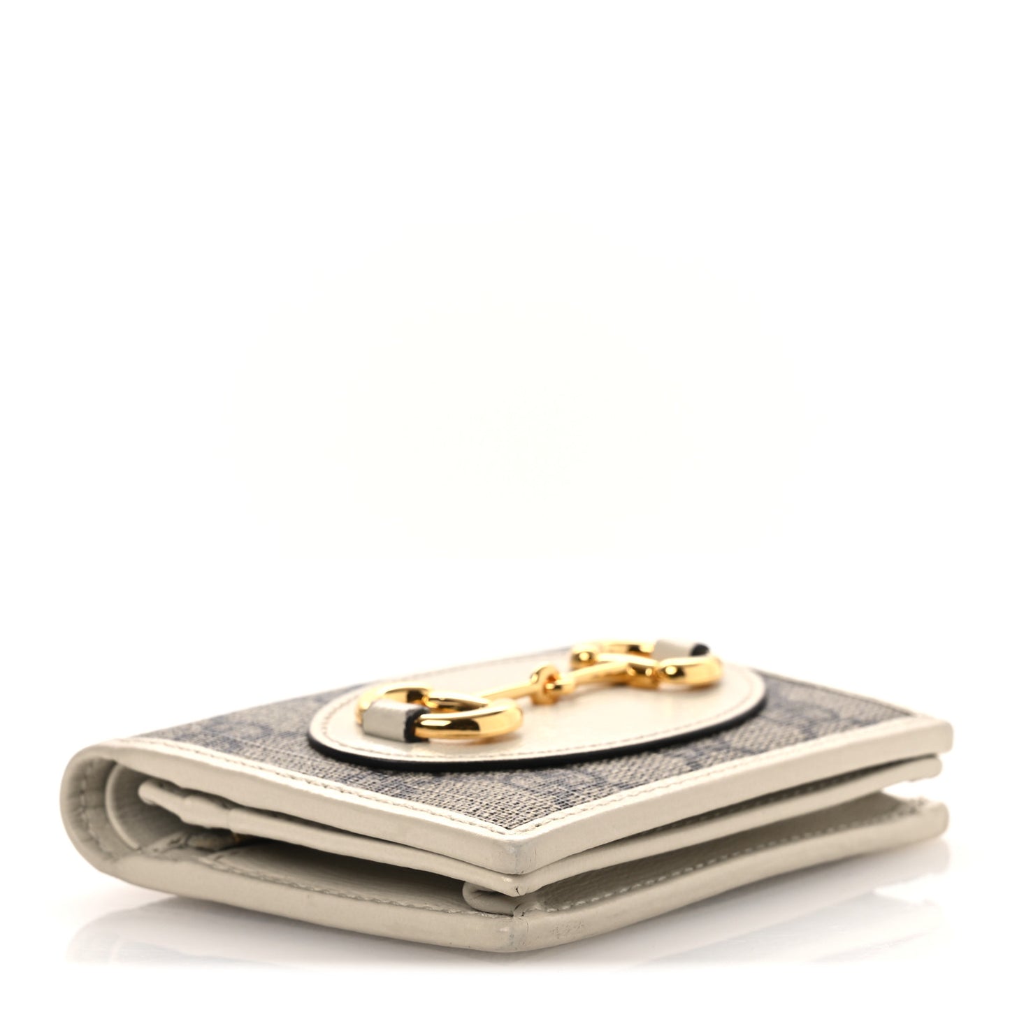 GG Supreme Monogram Azalea Calfskin Horsebit 1955 Card Case Wallet Beige Ebony Mystic White
