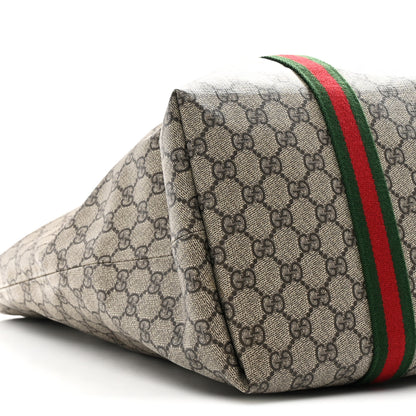 Gucci Tender GG Supreme Monogram Textured Dollar Calfskin Web Tote Beige Ebony New Acero 8 of 9
