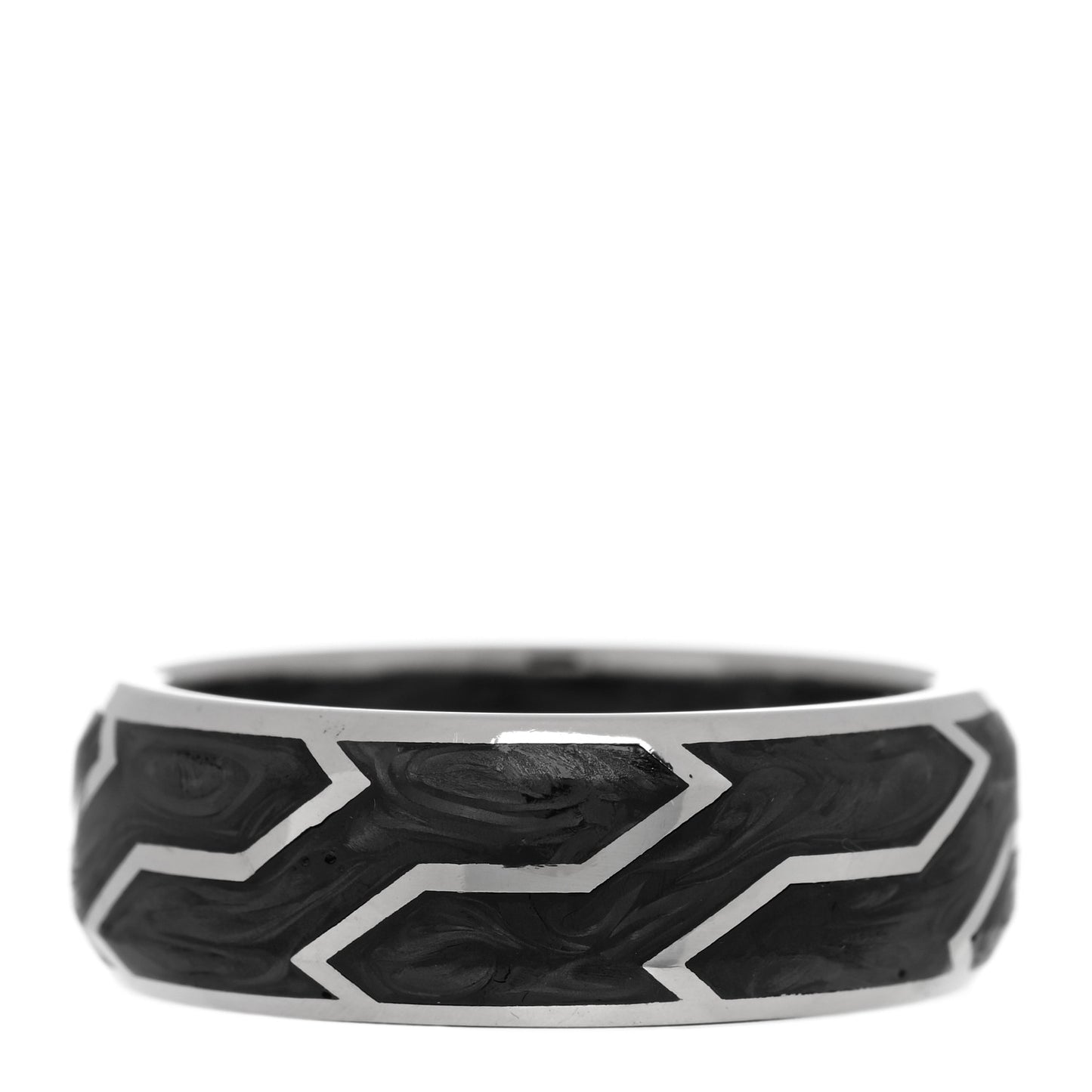 18K White Gold Forged Carbon Band Ring 67 11.75