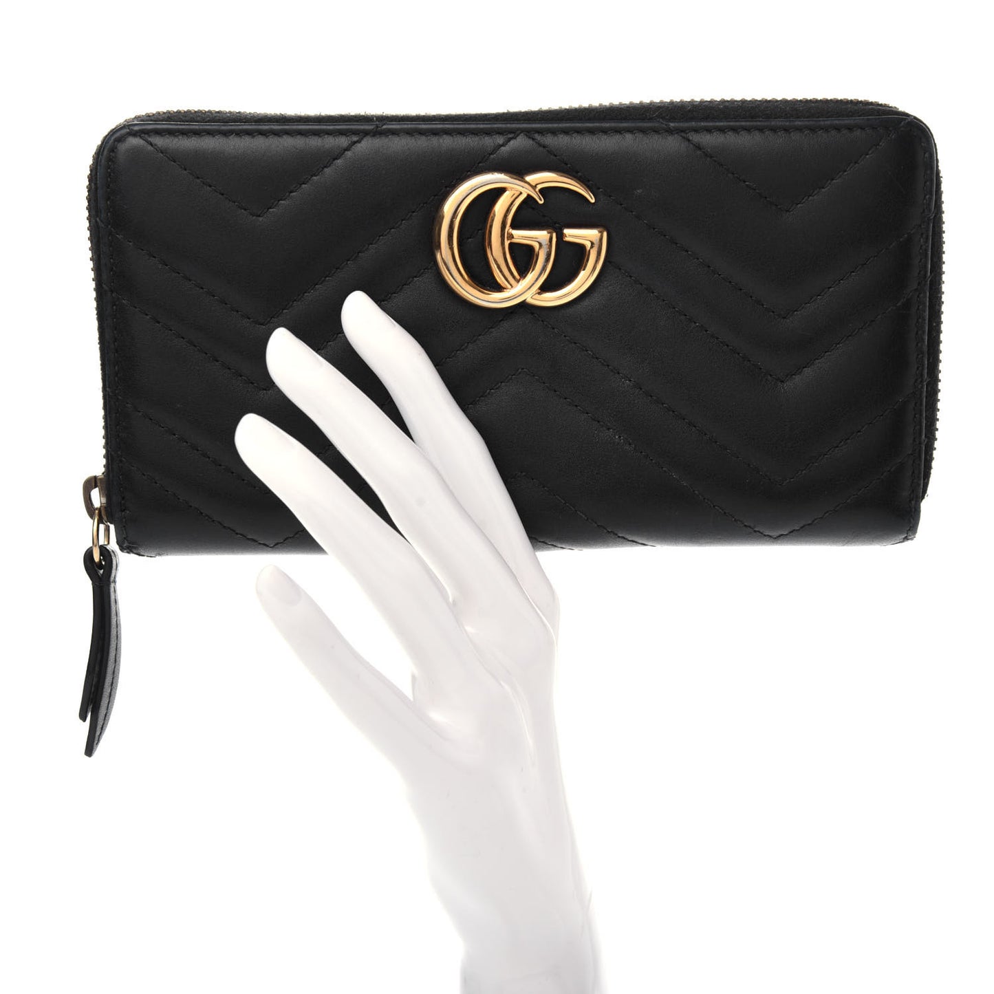 Calfskin Matelasse GG Marmont Zip Around Wallet Black